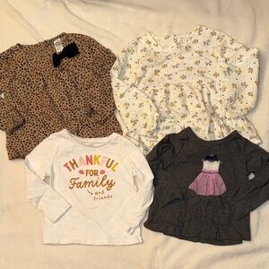 Cat & Jack Girls' Long-Sleeve Top Pack — White, Brown, Cream, Dark Gray